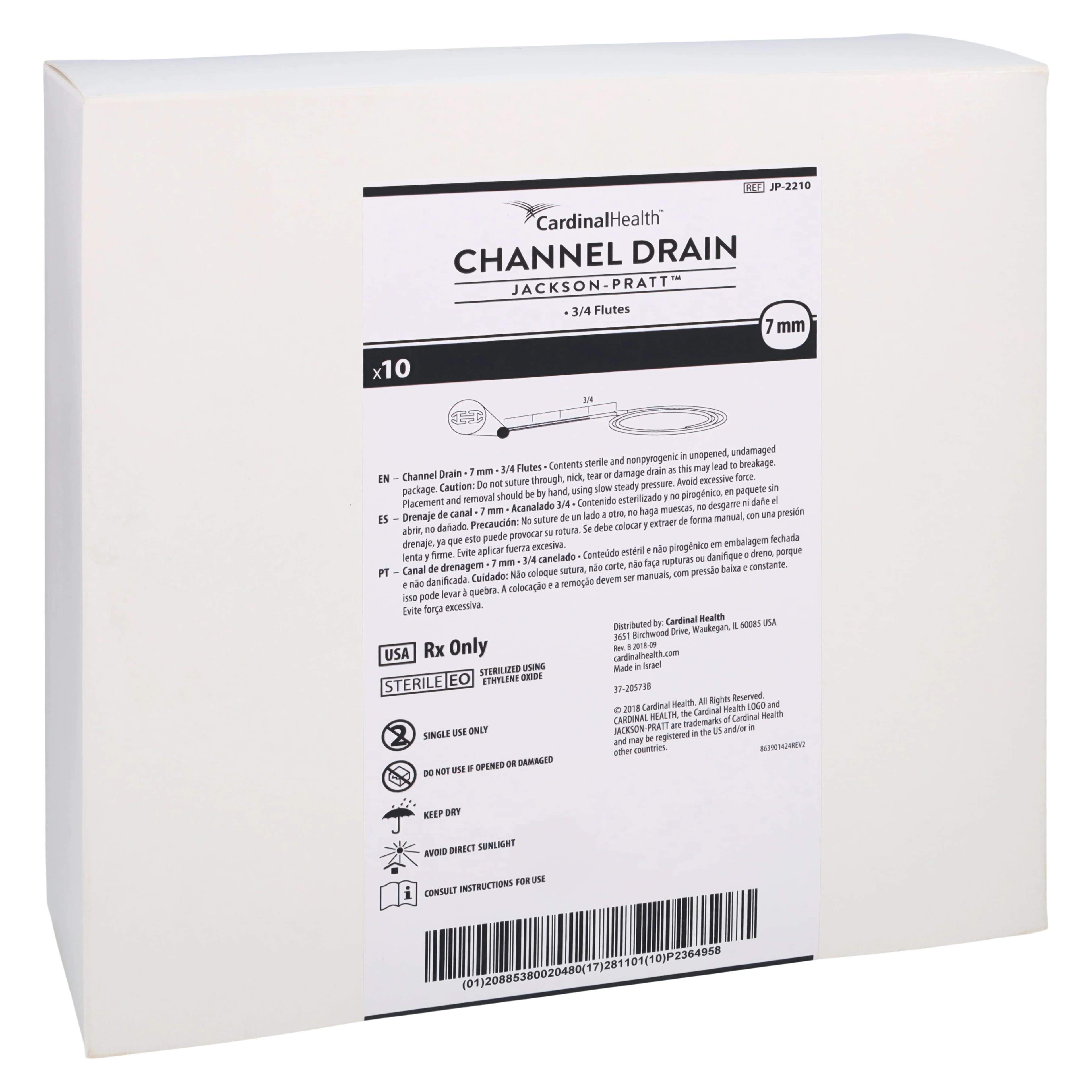 Cardinal Health Jackson-Pratt Silicone Channel Drain, Flat Tip, 3/4 Fluted - Drain Wnd Jackp Flat Flut Troc - Image 1