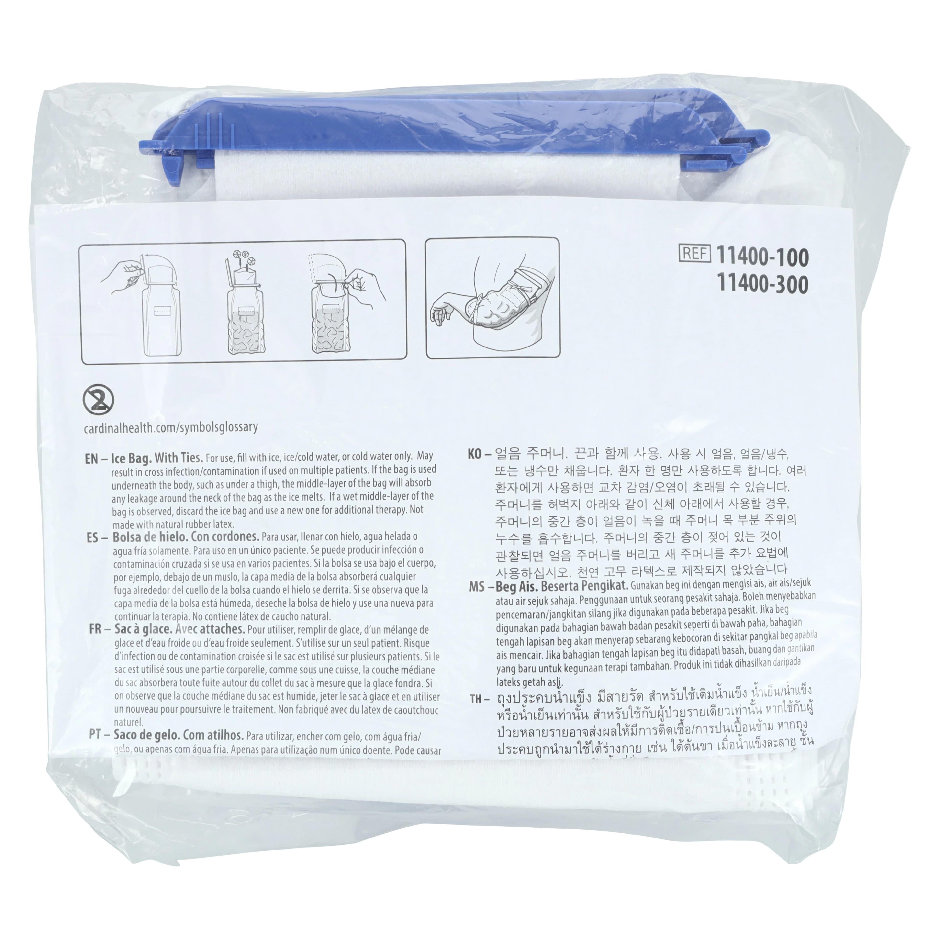 Cardinal Health Cold Therapy Ice Bag, Large, Rectangular, 6.5" x 14", 3-Layer, Tie Closure - Bag Ice Lg/Rctngl 3Ly Tie Clos - Image 1