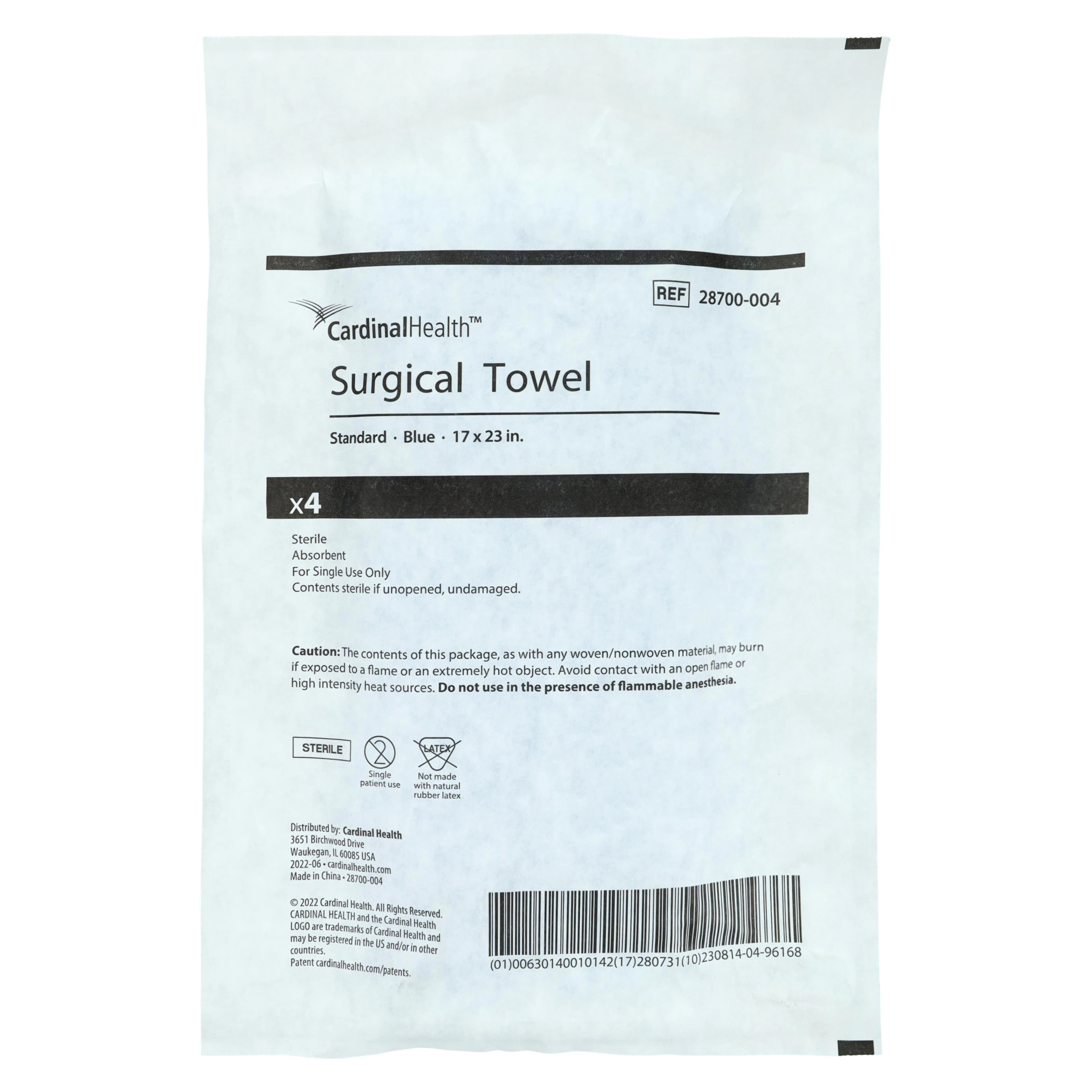 Cardinal Disposable OR Towel, 17" x 24", Blue, Sterile, Case of 20 - Disposable OR Towel 17" x 24" Blue Case of 20 - Image 1