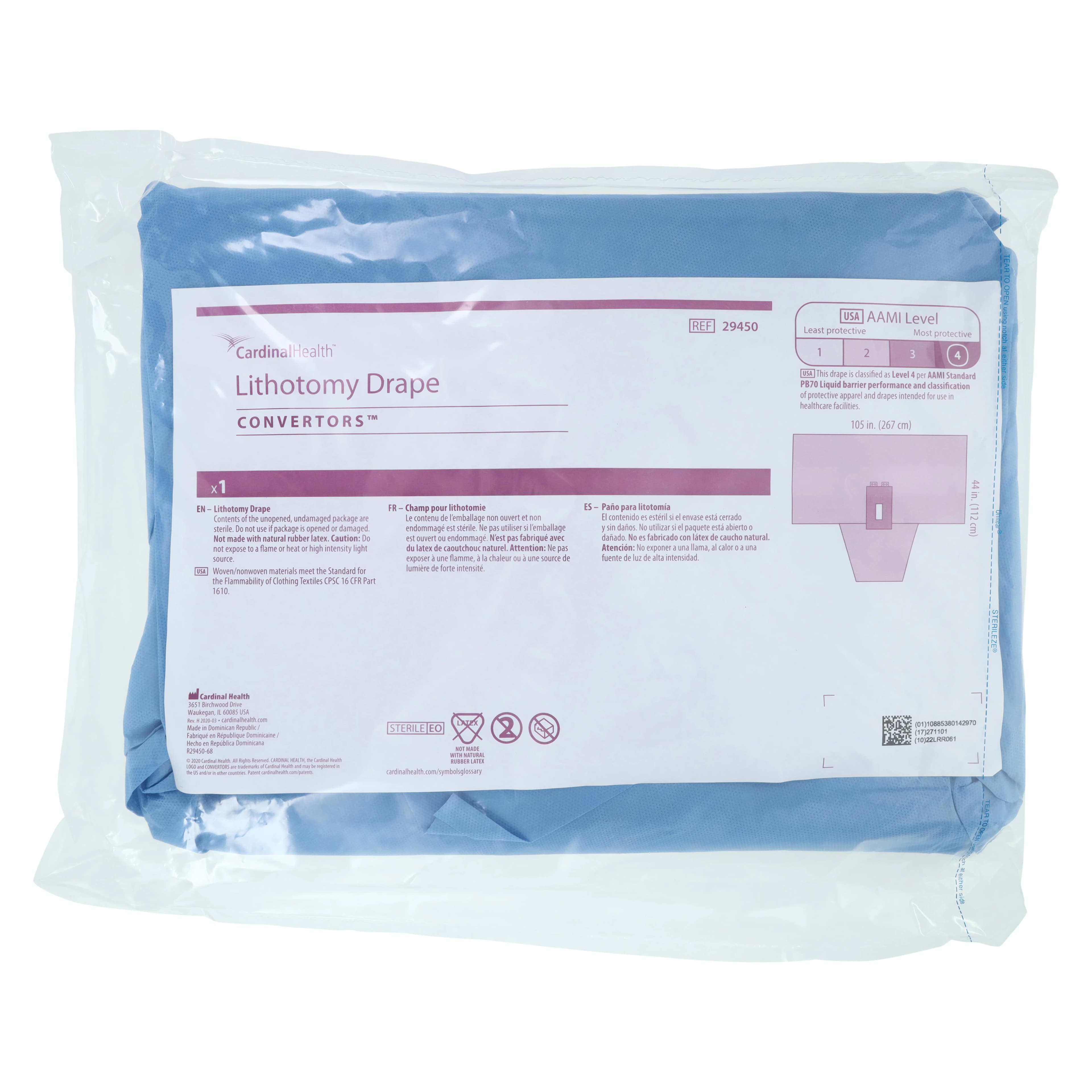 Convertors Tiburon Non-Sterile Sheet Drape, 105" x 35", 2-1/2" x 6-1/2" Fenestration - Drape Lithotomy Ster - Image 1
