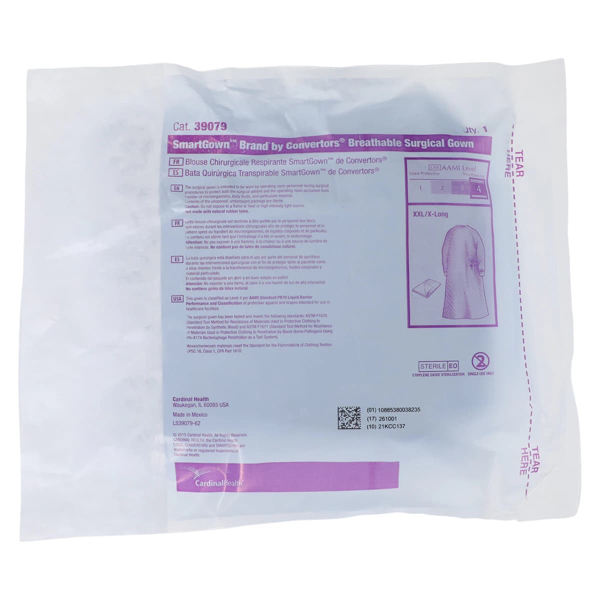Cardinal SmartGown Surgical Gown, AAMI Level 4, Breathable Material, 2X-Large/X-Long, Blue, Raglan Sleeves, 14/Case thumbnail 6