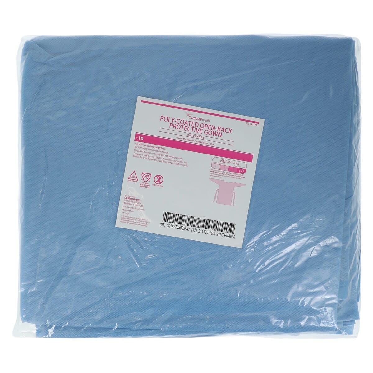Cardinal Isolation Gown, AAMI Level 4, Coated Polypropylene, Universal Adult Size, Blue, 10/Pk thumbnail 5