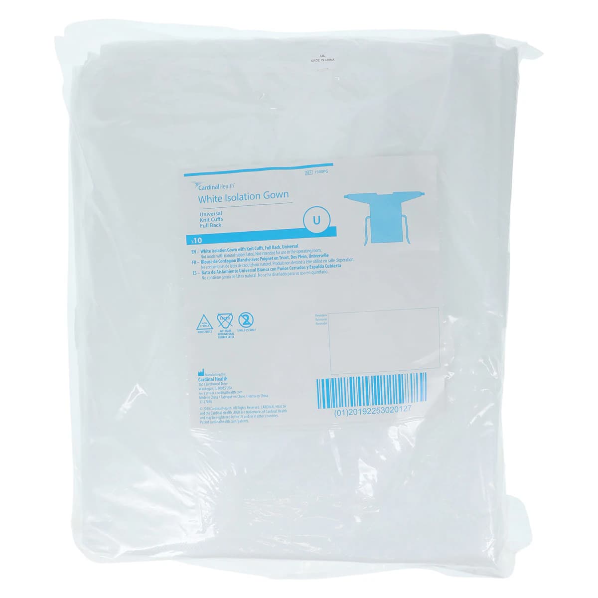 Cardinal Gwn Iso Polycoat Full Back Isolation Gown, Coated Polypropylene, Adult Universal, White, 10/Pk thumbnail 6