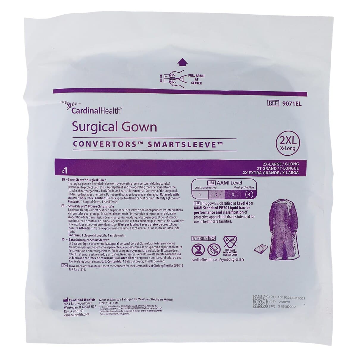 Cardinal SmartSleeve Surgical Gown, AAMI Level 4, Reinforced Poly, 2X-Large/X-Long, Blue, Sterile, 20/Case thumbnail 6