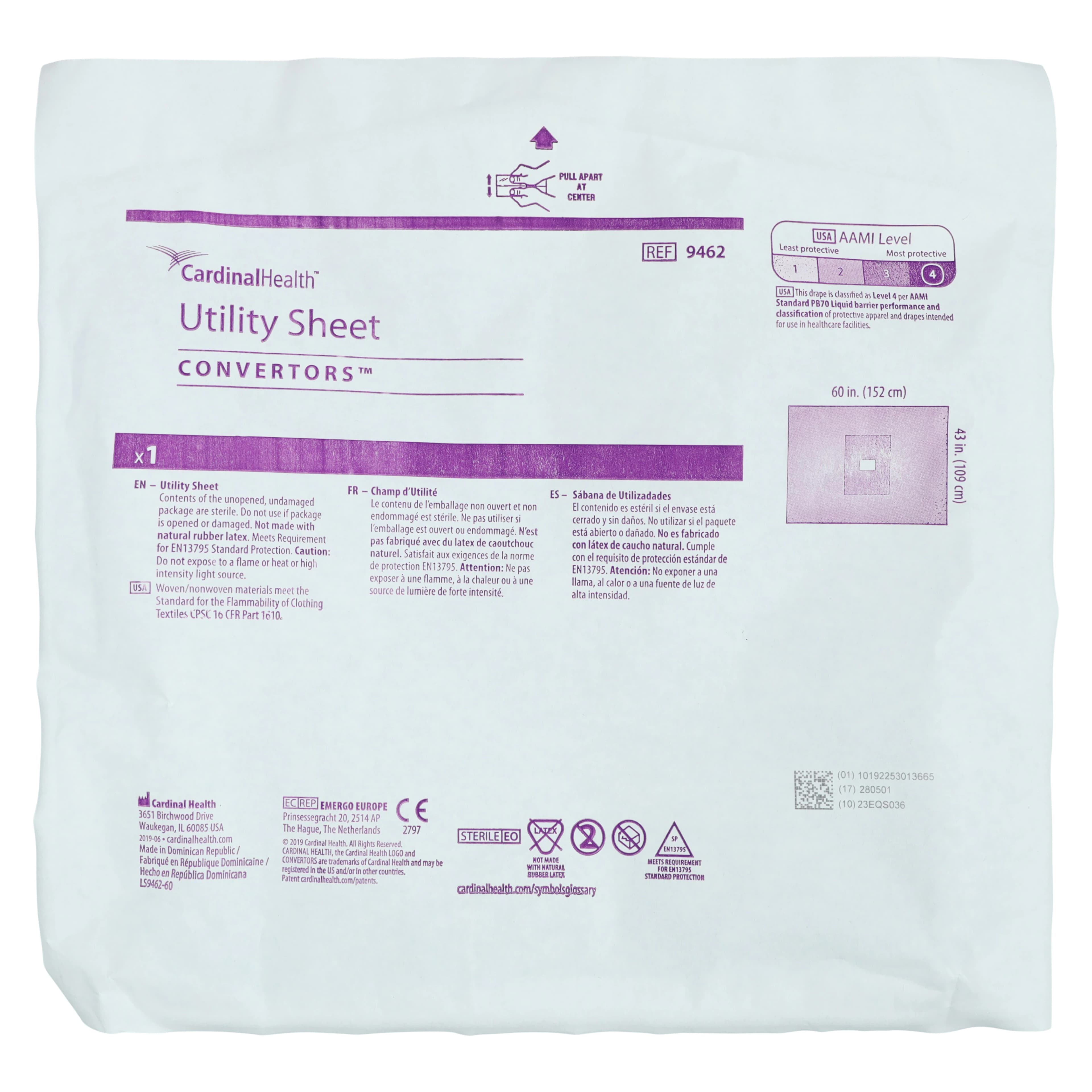 Cardinal Health Convertors Tiburon Sterile Utility Drape Sheet, 60 x 44 in, 6 x 4 in Poly Reinforced Fenestration, 20/Cs - CARDINAL HEALTH CONVERTORS GENERAL SURGERY DRAPE SHEETS AND COMPONENTS Cardinal Health - Image 1