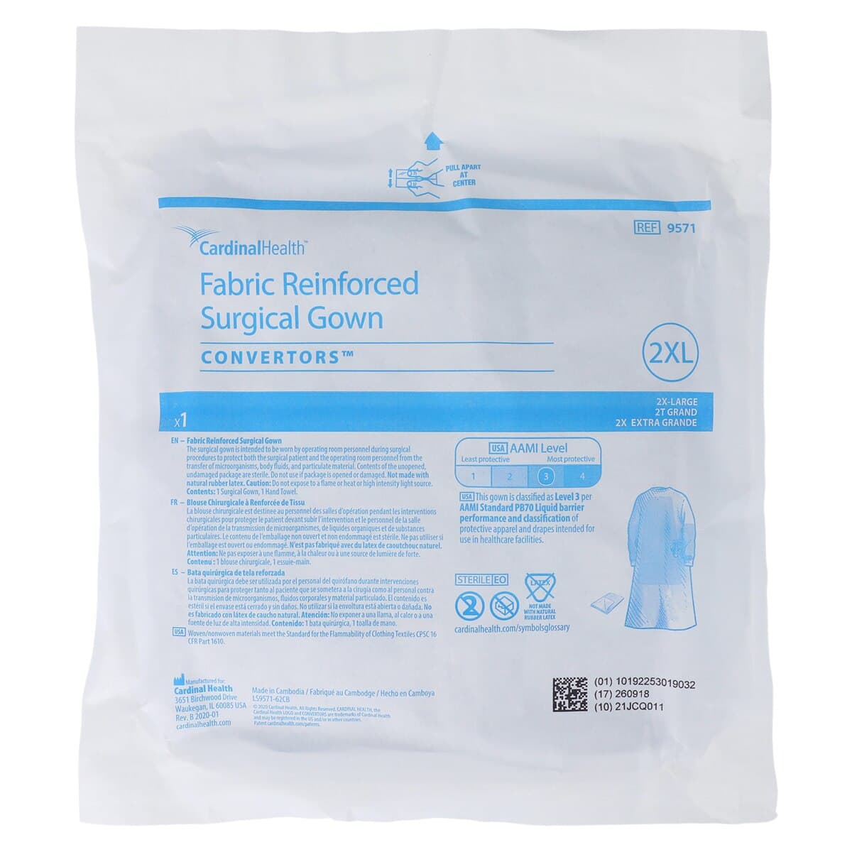 Cardinal Astound Surgical Gown, AAMI Level 3, Reinforced, 2X Large, Blue, Sterile, Set-In Sleeves, 18/Case thumbnail 6