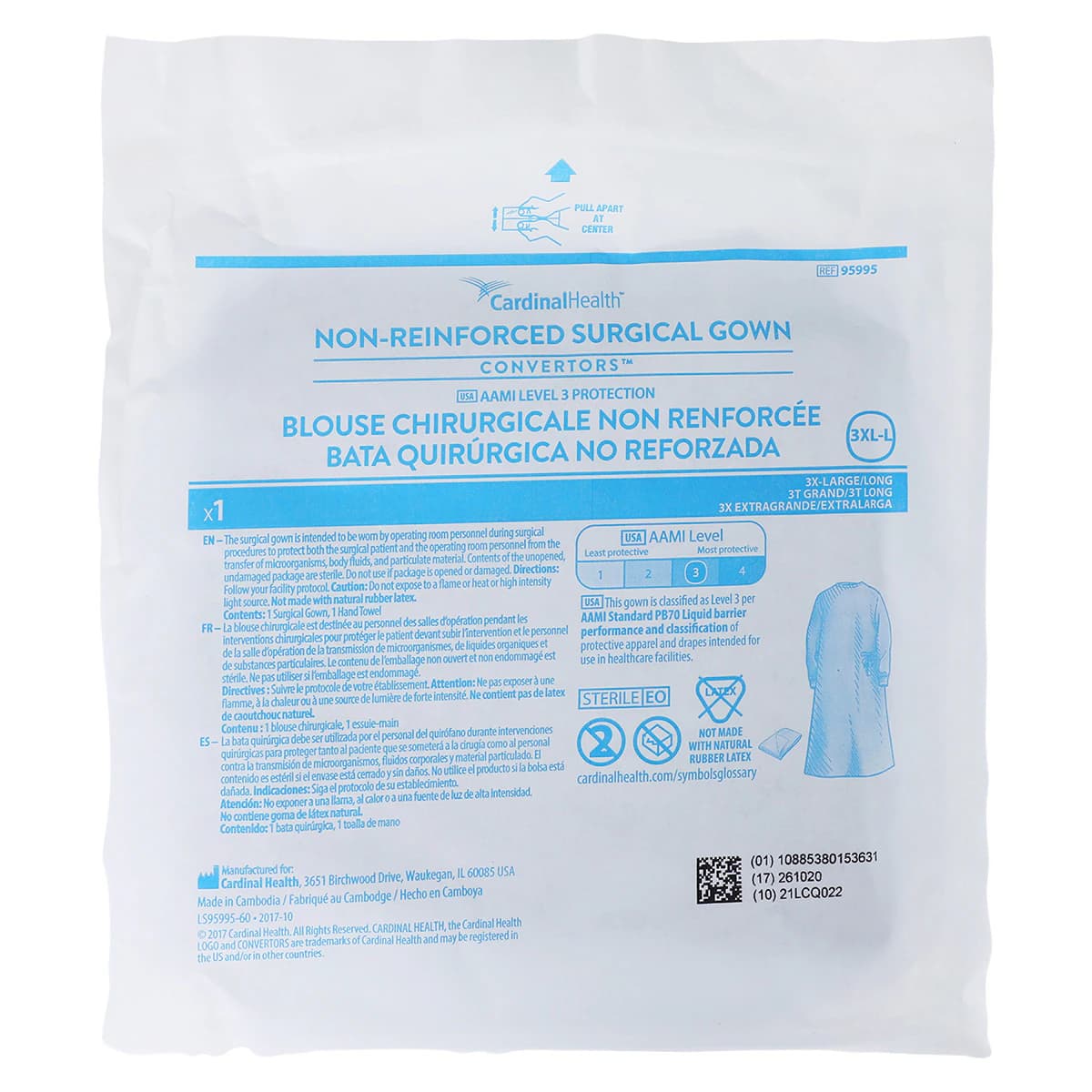 Cardinal Astound Surgical Gown, AAMI Level 3, Blue, Sterile, Set-In Sleeves, 20/Case thumbnail 6