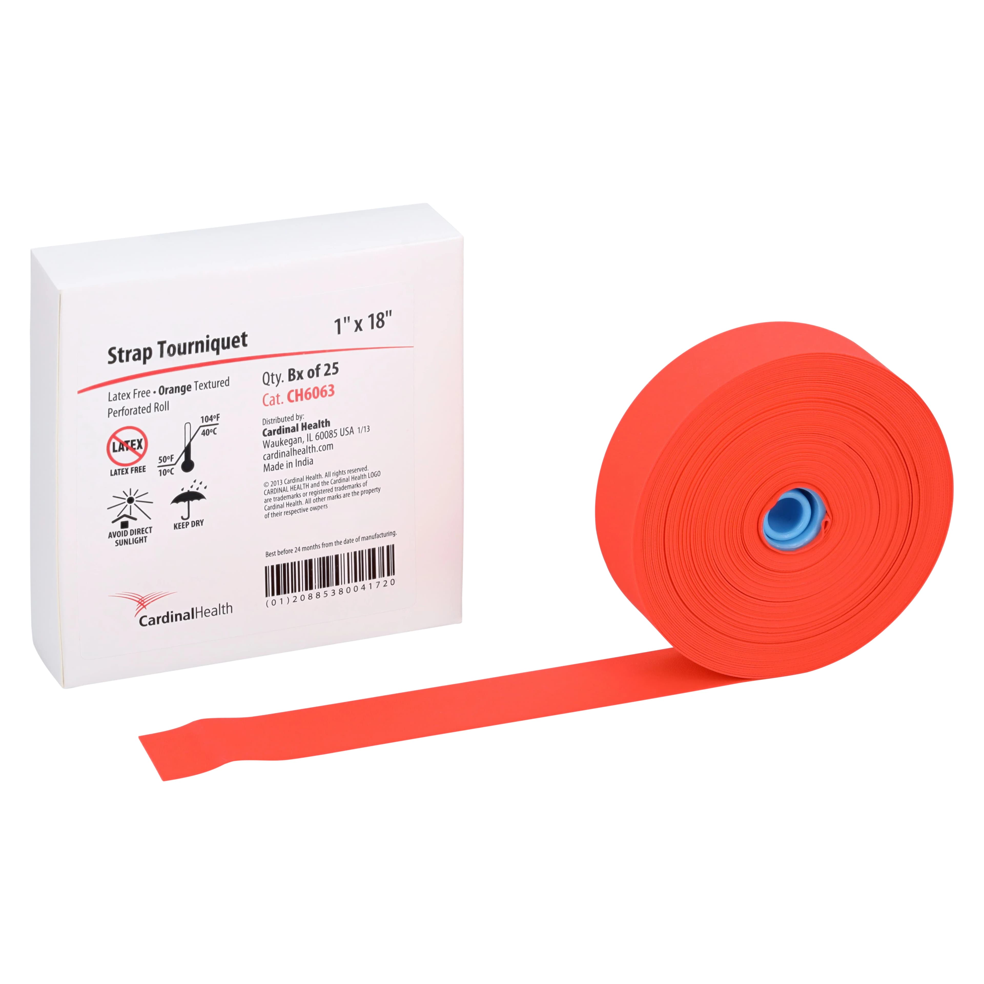 Cardinal Health Strap Tourniquet, Polyisoprene, 18" x 1", Orange, Latex-Free, Disposable, 25/Box - Strap Tourniquet Orange Lf - Image 1