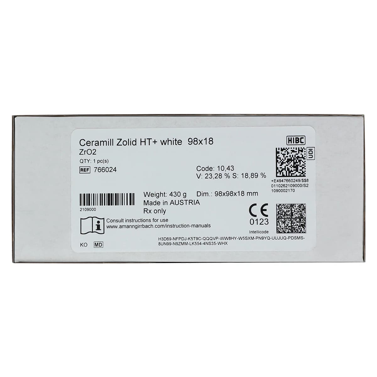 Ceramill Zolid HT+ White Zirconia Disc 98x18mm, 1/Each thumbnail 6