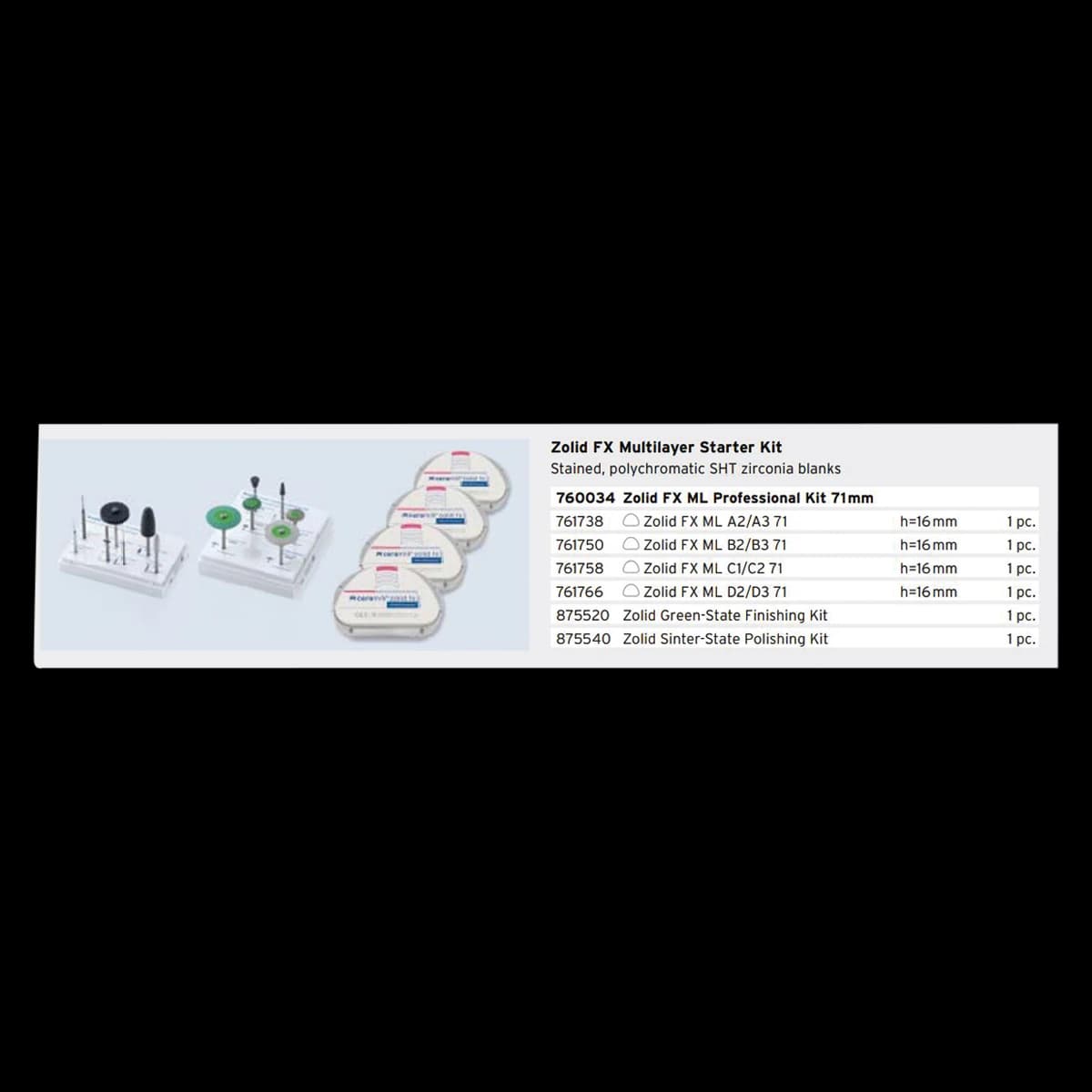 Zolid FX ML Professional Kit, Ceramill FXML Zirconia Disc, Assorted, 98mm, 6/Box - Zolid FX ML Professional Kit - Image 1