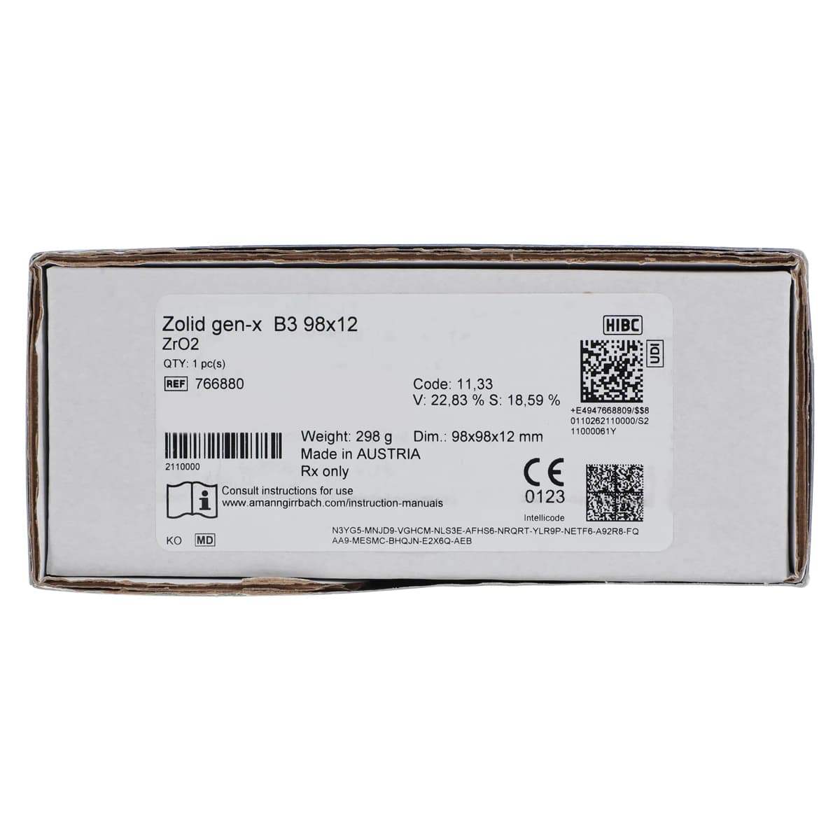 Zolid Gen-X B3 Zirconia Disc, 98x12mm, Each - Zolid Gen-X B3 - Image 1