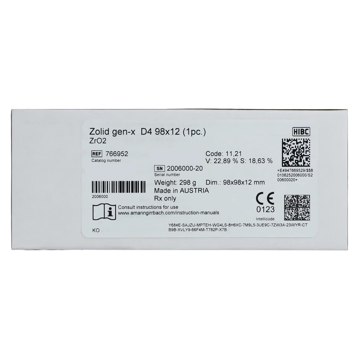 Zolid Gen-X D4 Zirconia Disc, 98x12mm, Each - Zolid Gen-X D4 - Image 1