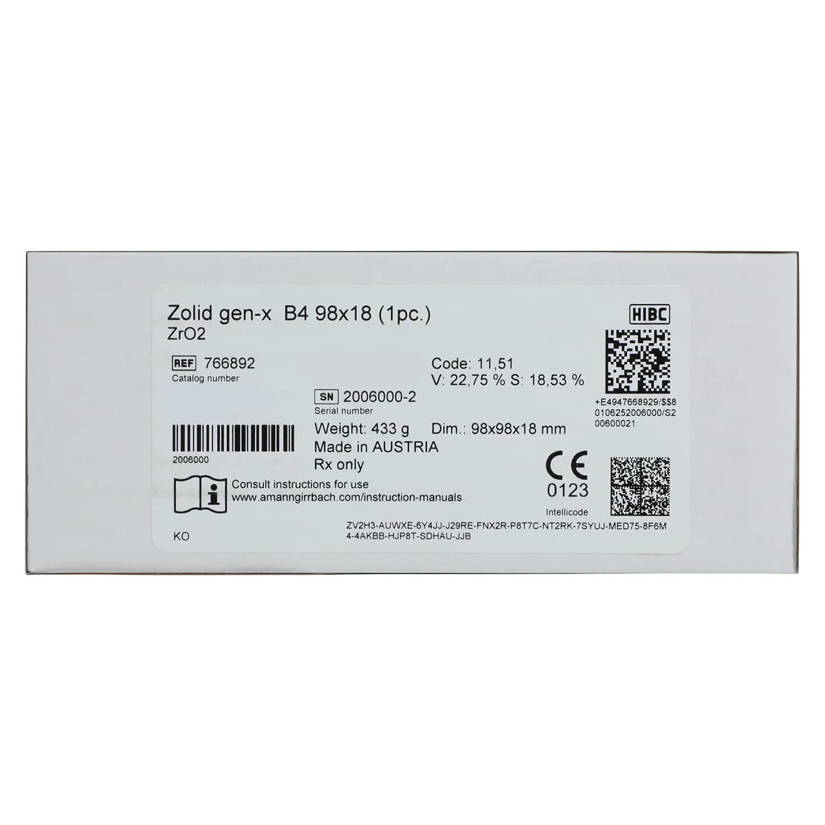 Zolid Gen-X B4 Zirconia Disc, 98x18mm, Each - Zolid Gen-X B4 - Image 1