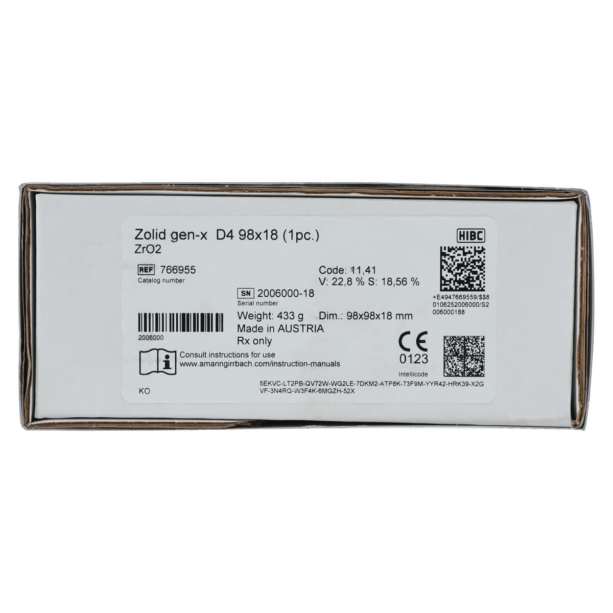 Zolid Gen-X D4 Zirconia Disc, 98x18mm, Each thumbnail 2