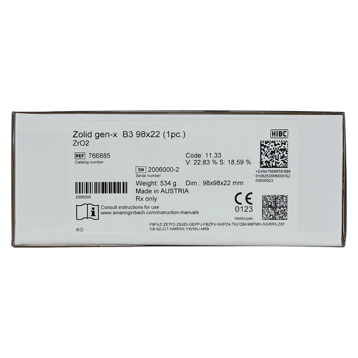 Zolid Gen-X B3 Zirconia Disc, 98x22mm, Each - Zolid Gen-X B3 - Image 1