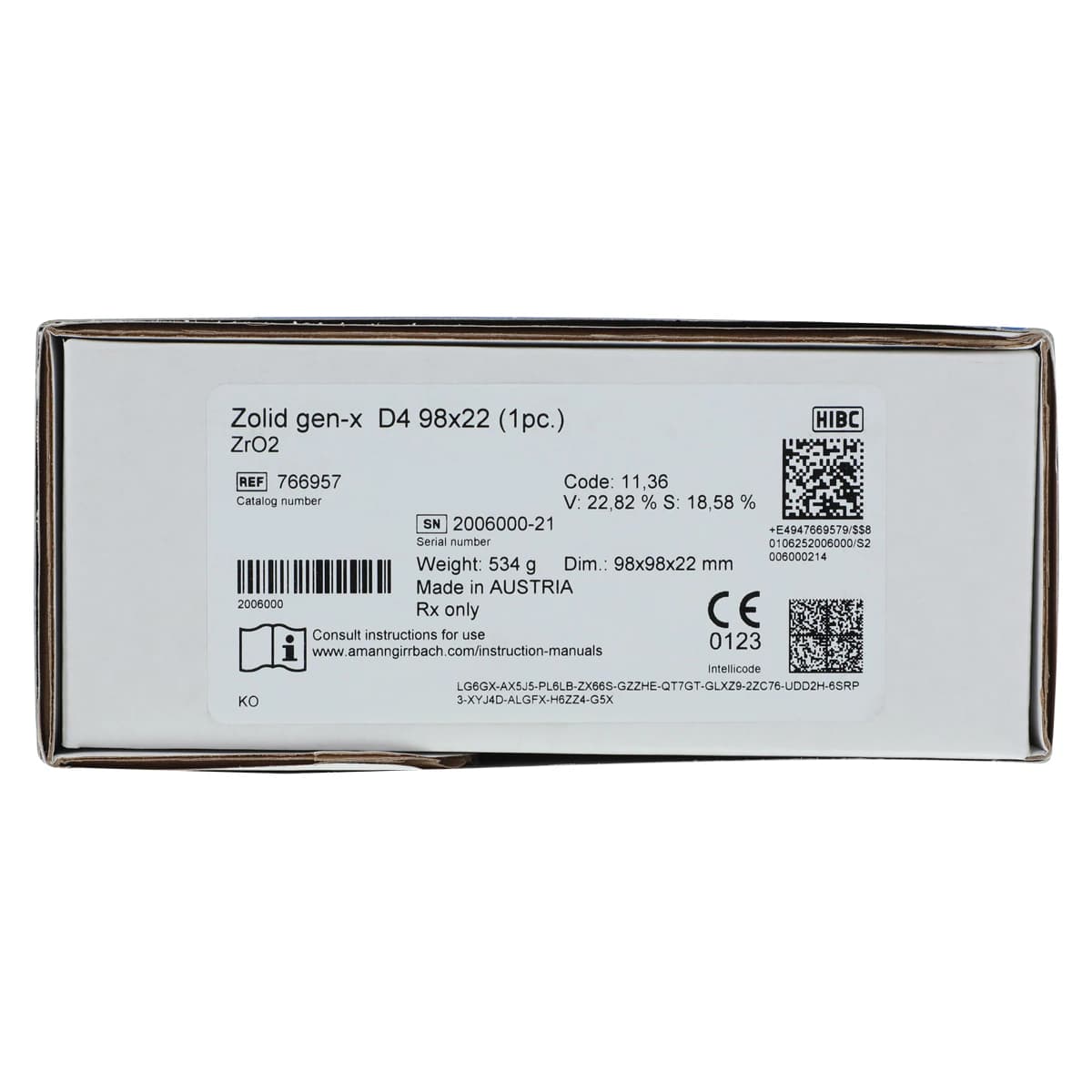 Zolid Gen-X D4 Zirconia Disc, 98x22mm, Each - Zolid Gen-X D4 - Image 1