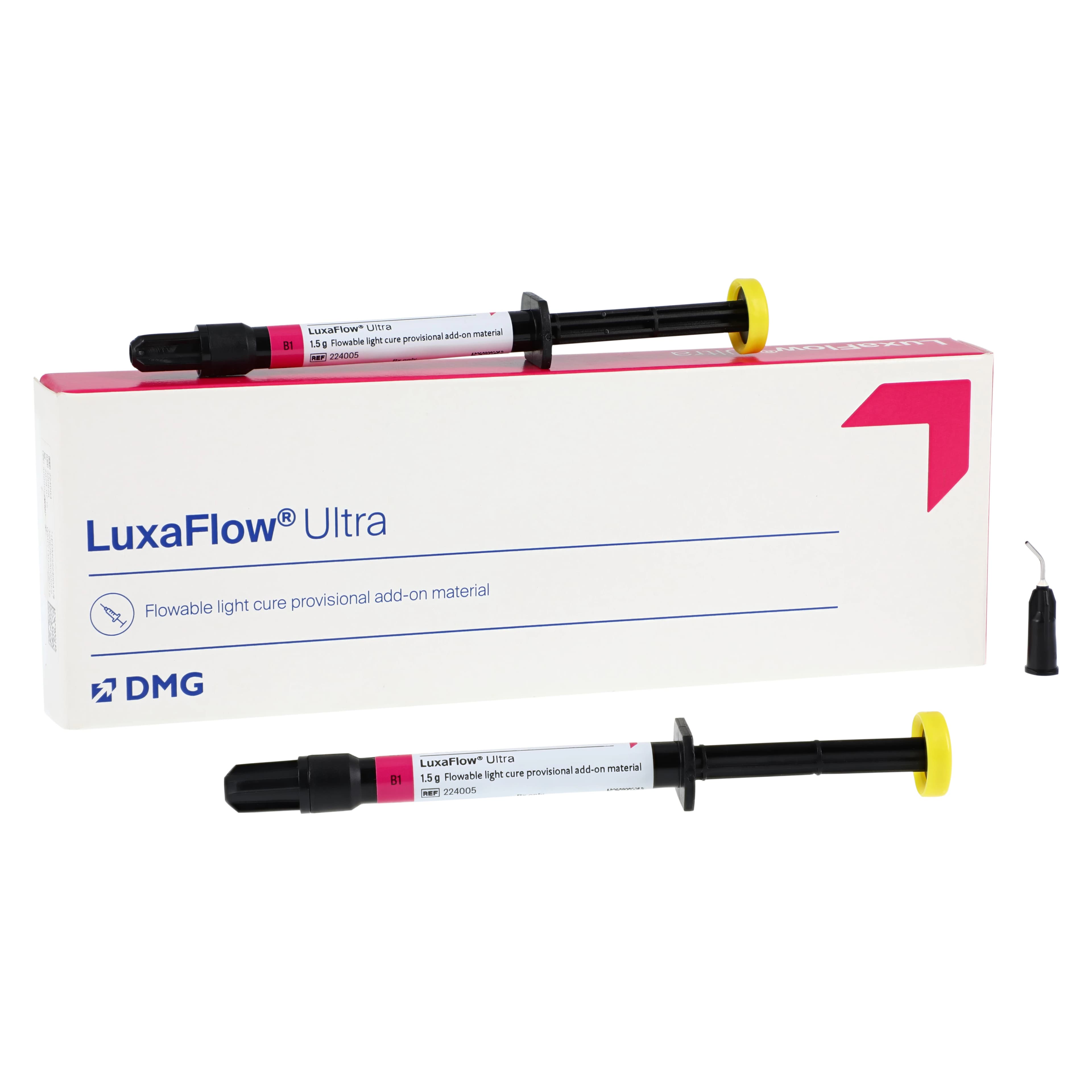 LuxaFlow Ultra Flowable Light-Cure Provisional Add-On Resin, Shade B1, Refill Kit (2 x 1.5 g Syringes + 10 Tips), 224005 - LuxaFlow Ultra B1 Refill Kit (2 - 1.5gm Syringe) - Image 1