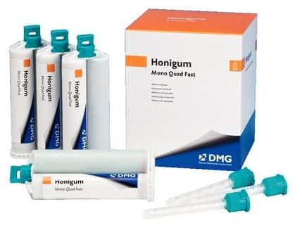 Honigum Automix Mono QuadFast Monophase VPS Impression Material, 4 x 50 ml Cartridges with Tips, #999839 - Honigum Monophase Body Quad Fast Automix Material 50ml Pack of 4 - Image 1