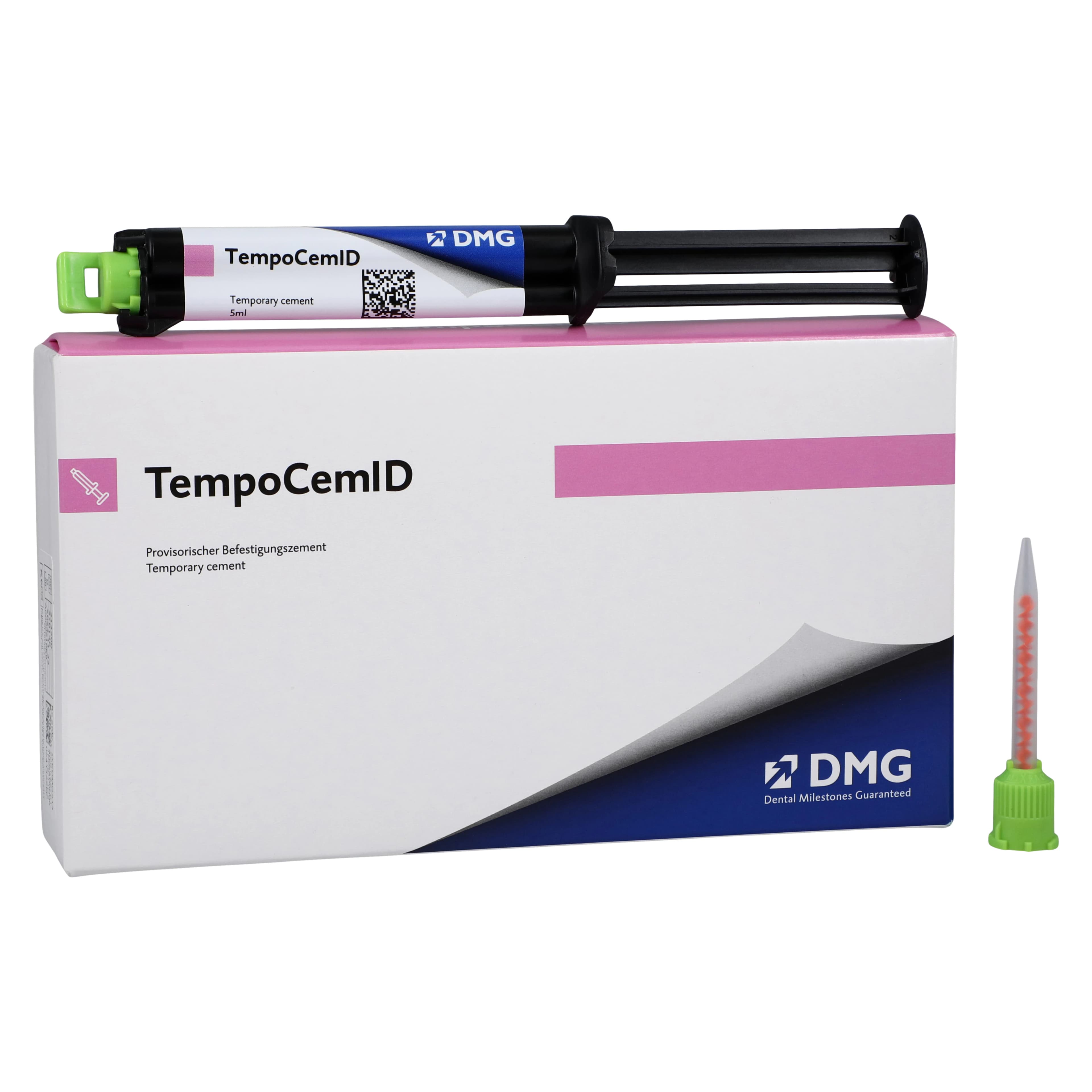 TempoCem ID Temporary Luting Cement, Translucent, Non-Eugenol, Dual-Cure, 5 mL Syringe with 10 Smartmix Tips, 213200 - TempoCem ID Temporary Cement Syr 5mL & Tips - Image 1