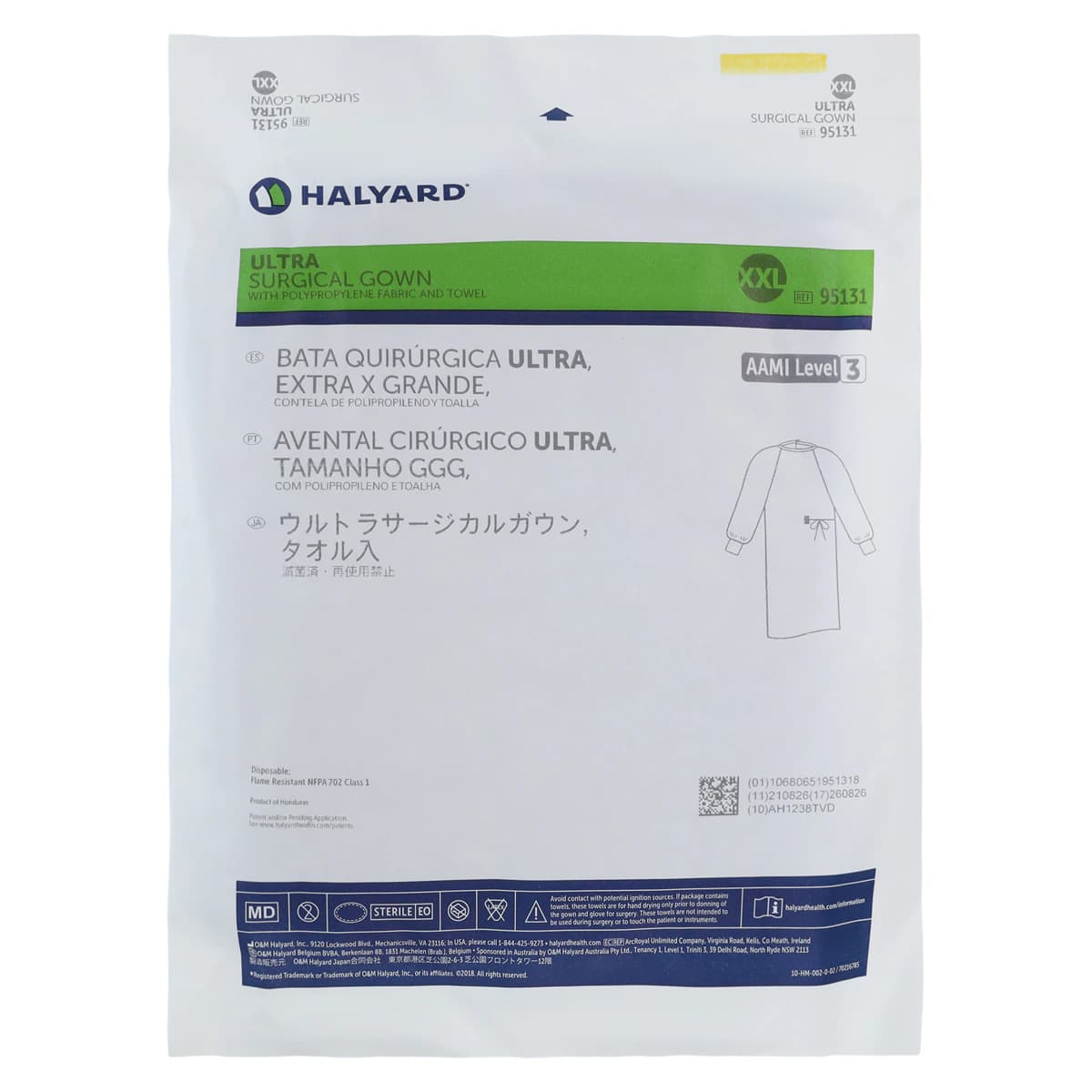 Halyard Ultra Disposable Non-Reinforced Surgical Gown, SMS Fabric, 2XL, Blue/Yellow Neckband, Hook & Loop Neck, Raglan Sleeves, 28/Case thumbnail 6