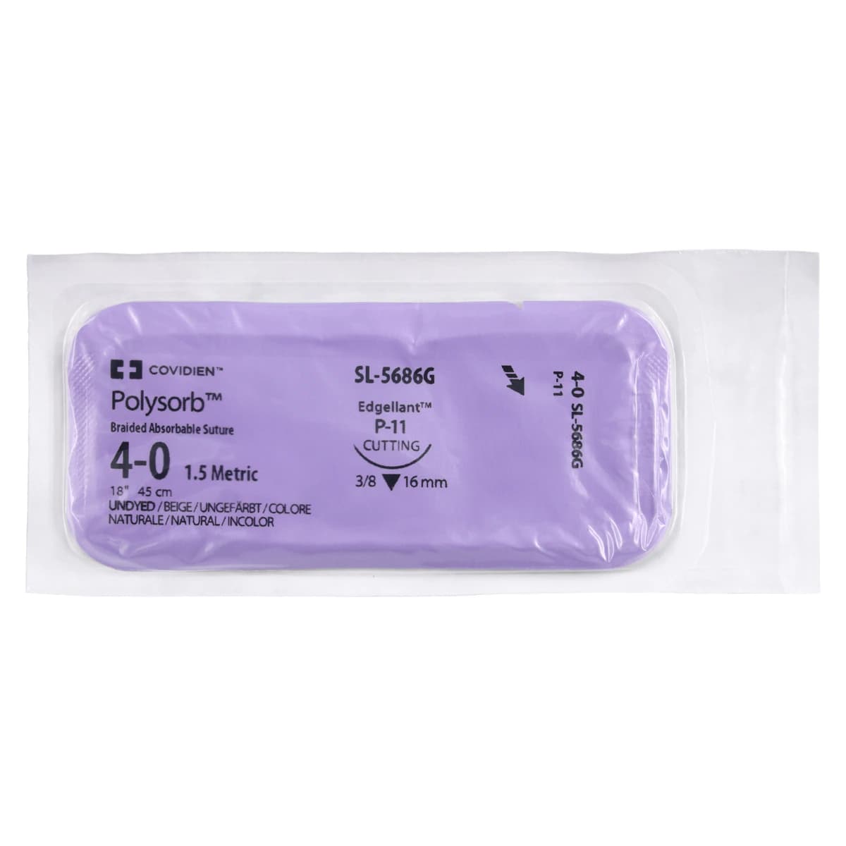 Medtronic Polysorb Absorbable Suture, 4-0, 18", P-11 Premium Reverse Cutting 3/8 Circle Needle 16mm, Undyed, 12/Case thumbnail 3