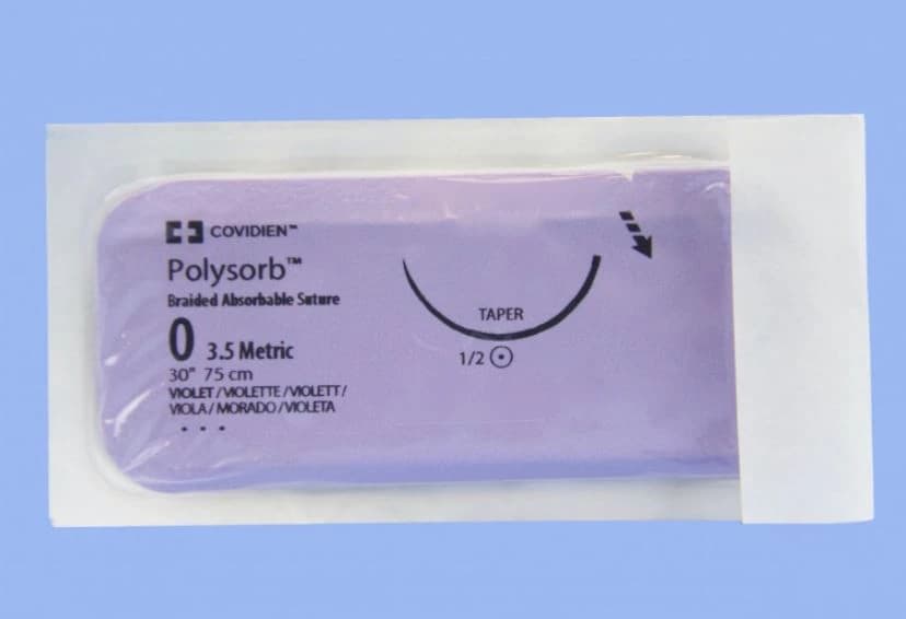 Medtronic Polysorb Absorbable Suture, Size 0, 30" Polyester Braid, GS-21 Taper Point 1/2 Circle Needle 37mm, Coated Violet, 36/Case - Suture Polysorb Violet GS-21 - Image 1