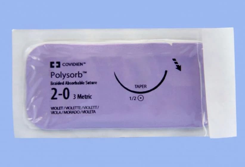Medtronic Polysorb Absorbable Suture, 2-0, 30", GS-21 Taper Point 1/2 Circle Needle 37mm, Violet, 36/Case - Suture Polysorb Violet GS-21 - Image 1