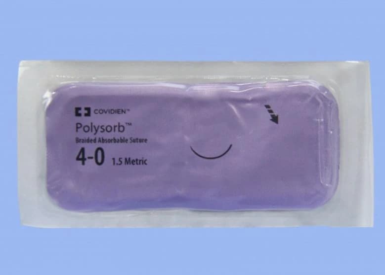 Medtronic Polysorb Suture, 4-0, 30", P-14 Premium Reverse Cutting 3/8 Circle Needle 24mm, Coated, Undyed, 36/Case - Suture Polysorb Undyed P-14 - Image 1