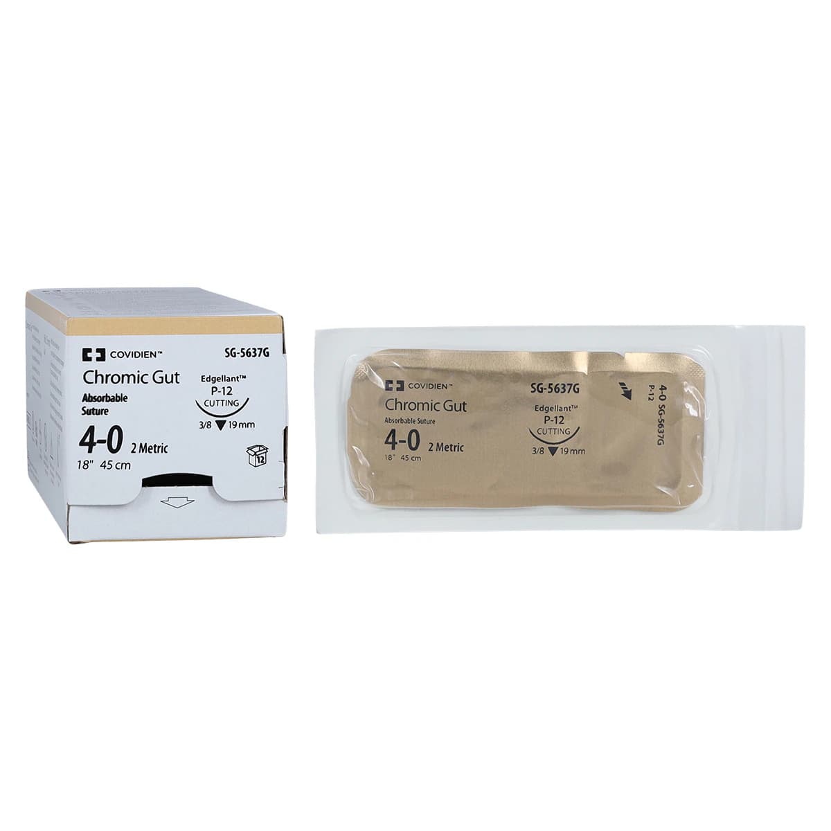 Surgigut Chromic Gut Suture, 4-0, 18", P-12 Premium Reverse Cutting 3/8 Circle Needle 19mm, Undyed, 12/Package thumbnail 2