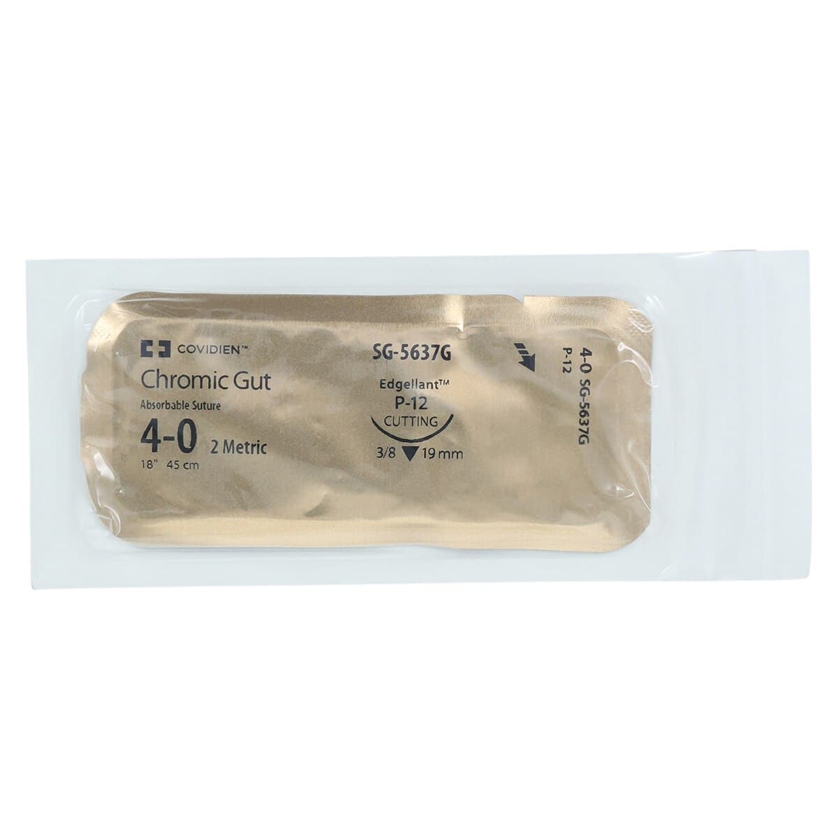 Surgigut Chromic Gut Suture, 4-0, 18", P-12 Premium Reverse Cutting 3/8 Circle Needle 19mm, Undyed, 12/Package thumbnail 3