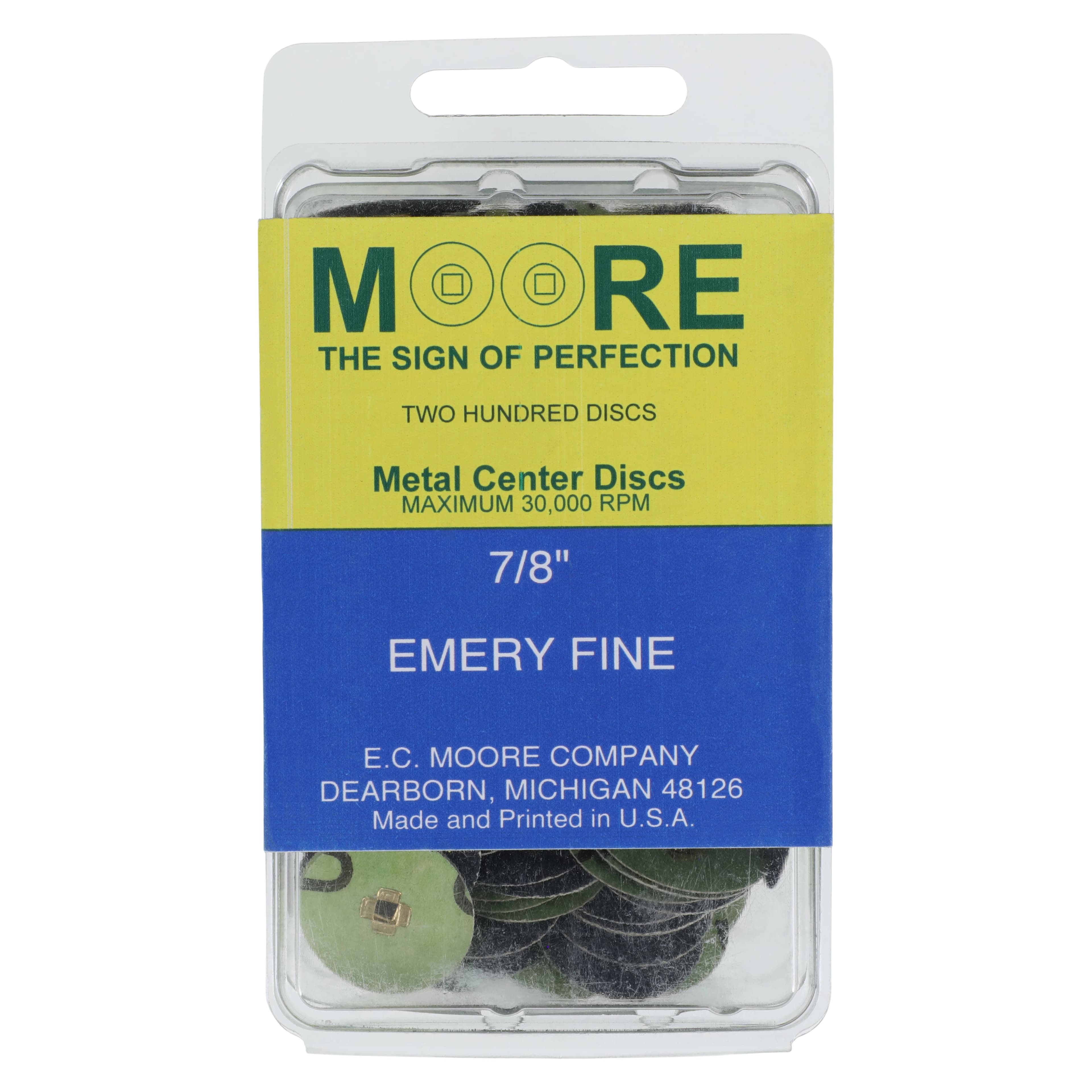 Moore's Emery Paper Brass Center Discs, Fine Grit, 7/8" Diameter, 200/Box - EMERY PAPER BC DISCS BX/200 FINE 7/8 - Image 1