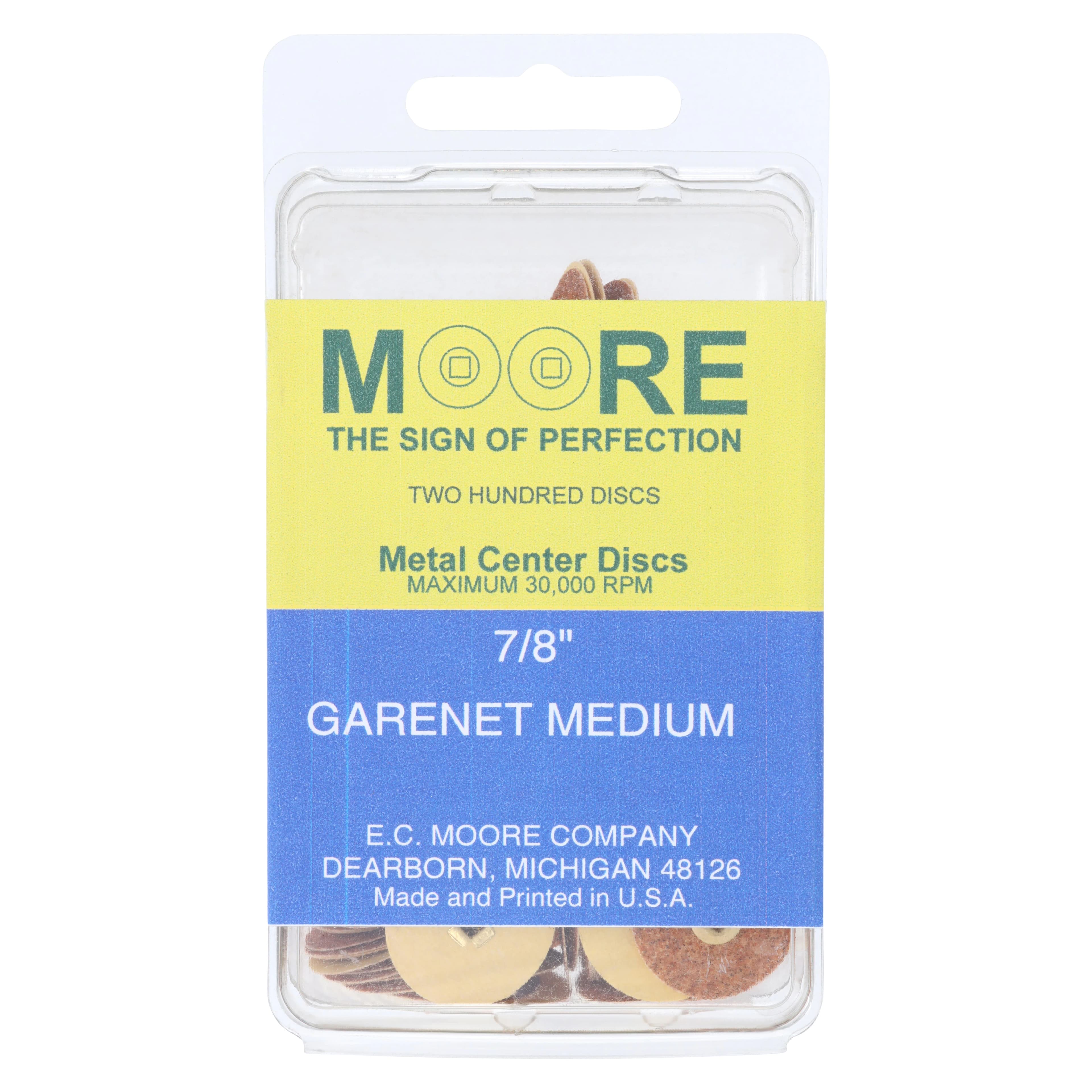 E.C. Moore Brass Center Paper Discs, 7/8" Garnet Medium, 200/Pk, BC-78-GMBB - Paper Discs Brass Center 7/8" Garnet Medium 200/Pk - Image 1