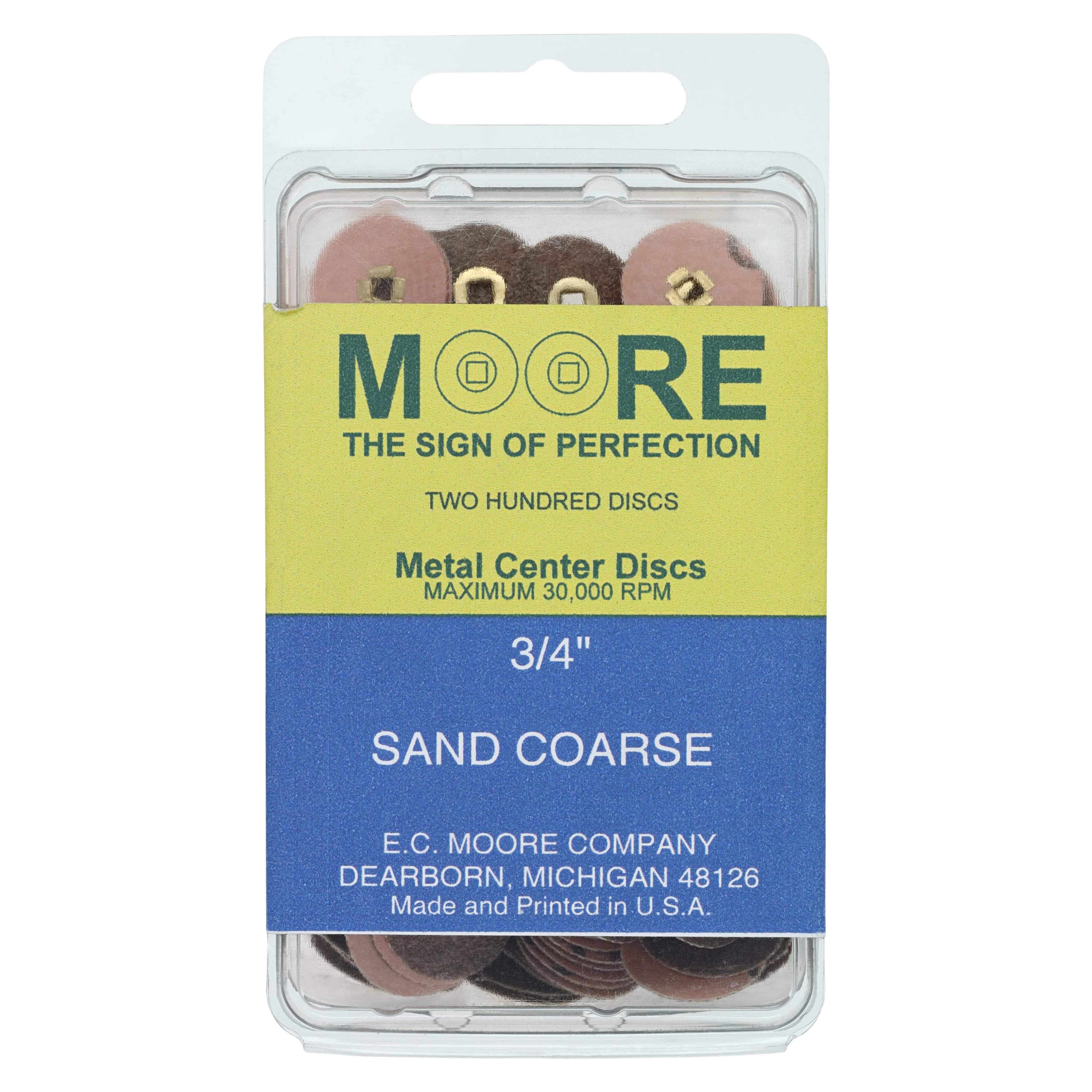 E.C. Moore Paper Snap-On Discs, Brass Center, 3/4", Coarse Sand, 200/Box, BC-34-SCBB - Paper Discs Brass Center 3/4" Sand Coarse 200/Pk - Image 1