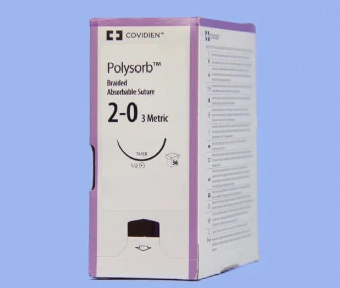 Medtronic Polysorb Suture, 2-0, 30" Polyester Braid, Absorbable, GS-21, Taper Point 1/2 Circle Needle 37mm, Coated, Undyed, 36/Case - Suture Polysorb UD GS-21 - Image 1