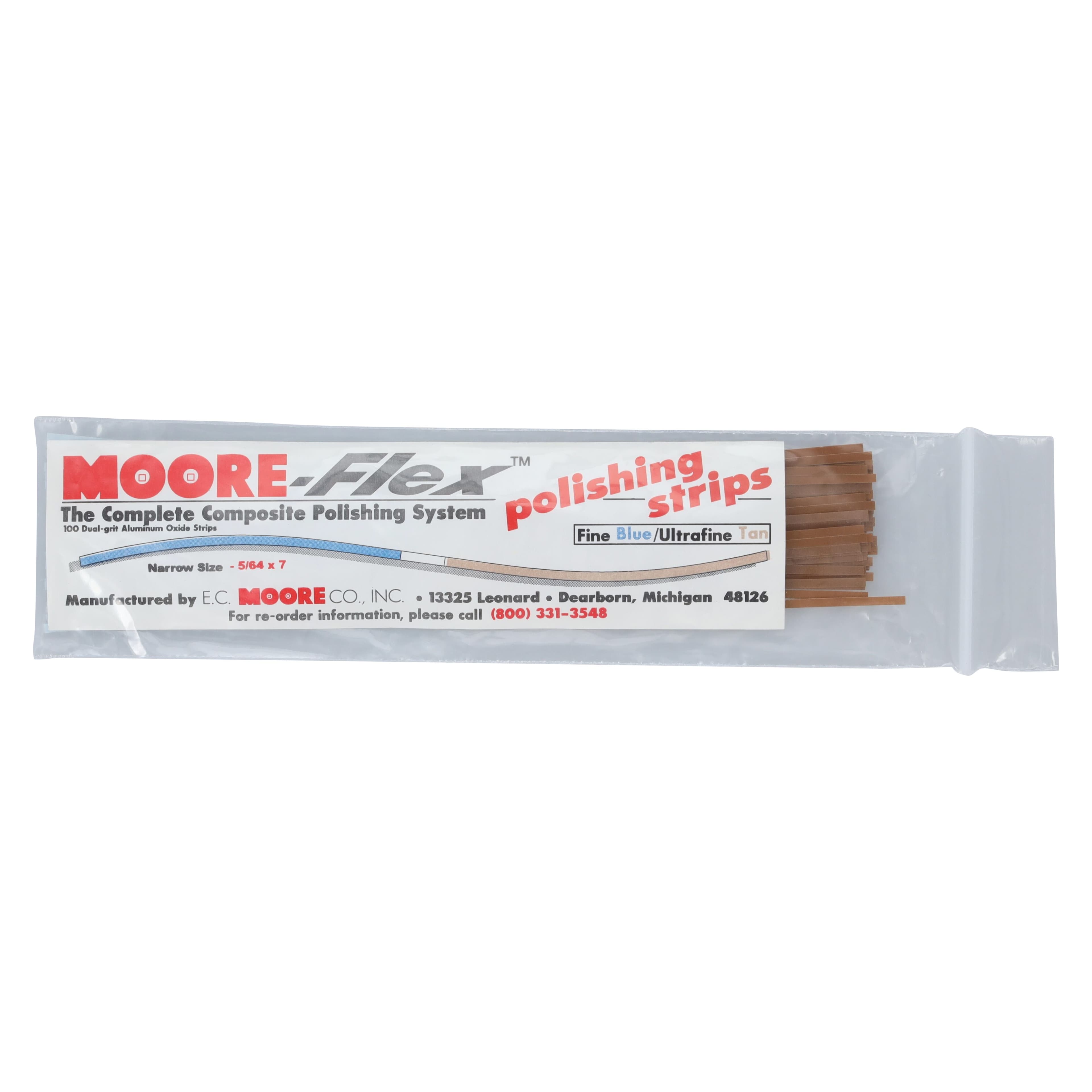 E.C. Moore Moore-Flex X-Narrow Polishing Strips, Fine/Ultrafine, 5/64" x 7", 100/Box, FS-GMO-NP thumbnail 2