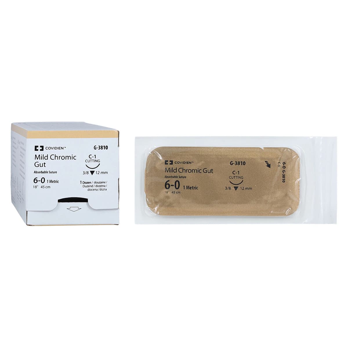 Medtronic Mild Chromic Gut Suture, 6-0, 18", C-1 Precision Reverse Cutting 3/8 Circle Needle 12mm, Undyed, 12/Case thumbnail 2
