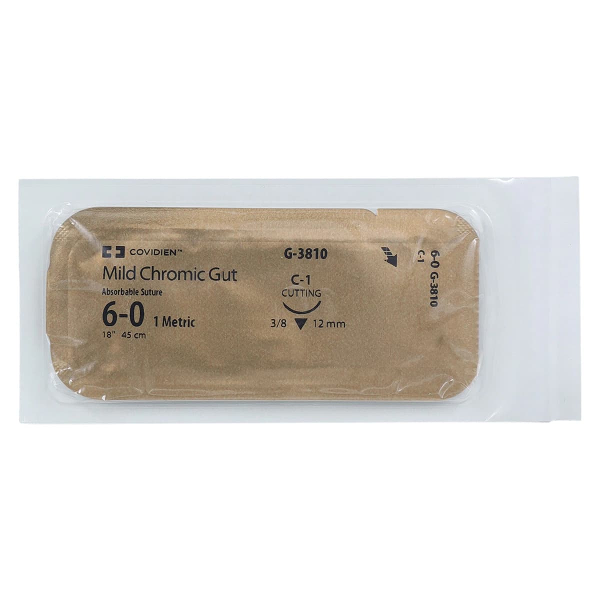 Medtronic Mild Chromic Gut Suture, 6-0, 18", C-1 Precision Reverse Cutting 3/8 Circle Needle 12mm, Undyed, 12/Case thumbnail 3