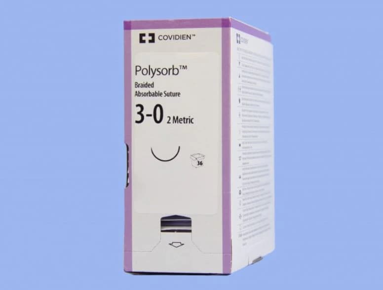 Medtronic Polysorb Absorbable Suture, 3-0, 30", CV-23 Surgalloy Taper Point 1/2 Circle Needle 17mm, Coated Violet, 36/Case - Suture Polysorb Vio CV-23 - Image 1