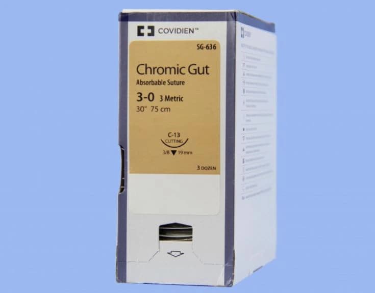 Surgigut Chromic Gut Suture, 3-0, 30" Length, C-13 Reverse Cutting 3/8 Circle Needle, 36/Pkg thumbnail 2