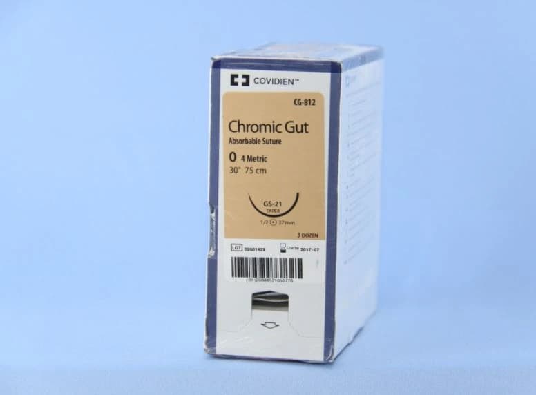 Surgigut Chromic Gut Suture, Size 0, 30" Monofilament, Undyed, GS-21, Taper Point 1/2 Circle Needle 37mm, 36/Case - Suture Chromic Gut Undyed GS21 - Image 1
