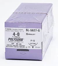 Medtronic Polysorb Absorbable Suture, 4-0, 18", P-12 Premium Reverse Cutting 3/8 Circle Needle 19mm, Undyed, 12/Box - Suture Polysorb Undyed P-12 - Image 1