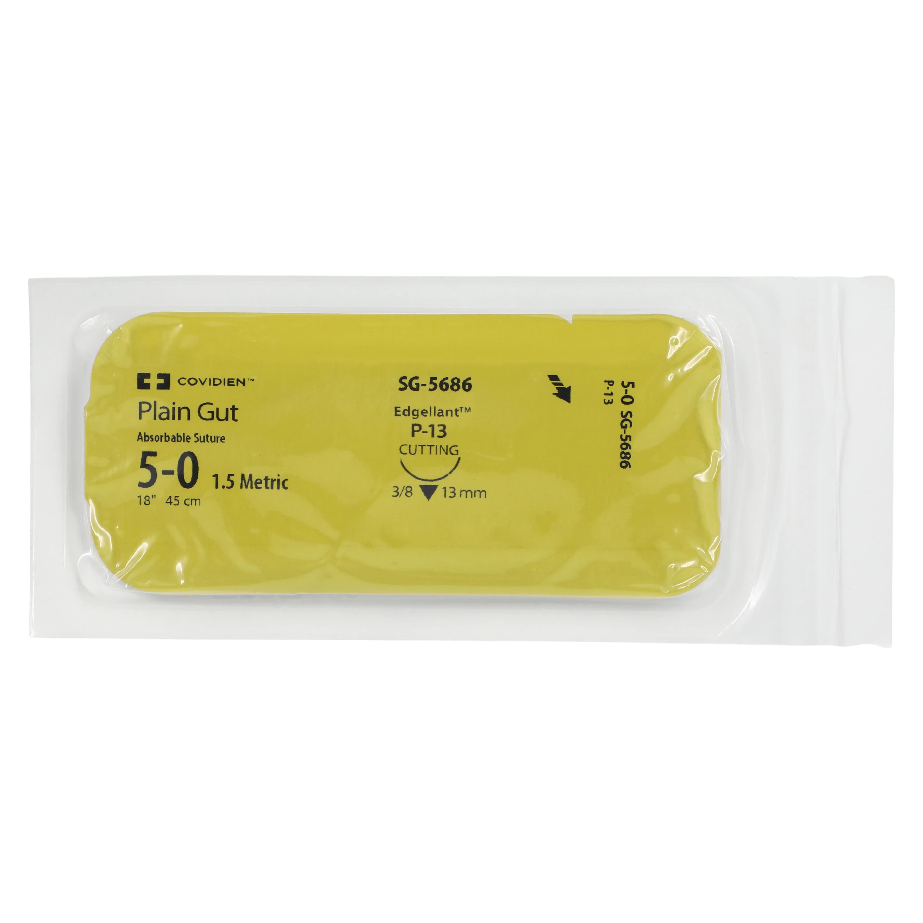 Surgigut Suture Plain Gut Monofilament 5-0, 18", Absorbable, P-13 Premium Reverse Cutting 3/8 Circle Needle 13mm, Uncoated, Undyed, 12/Case thumbnail 2