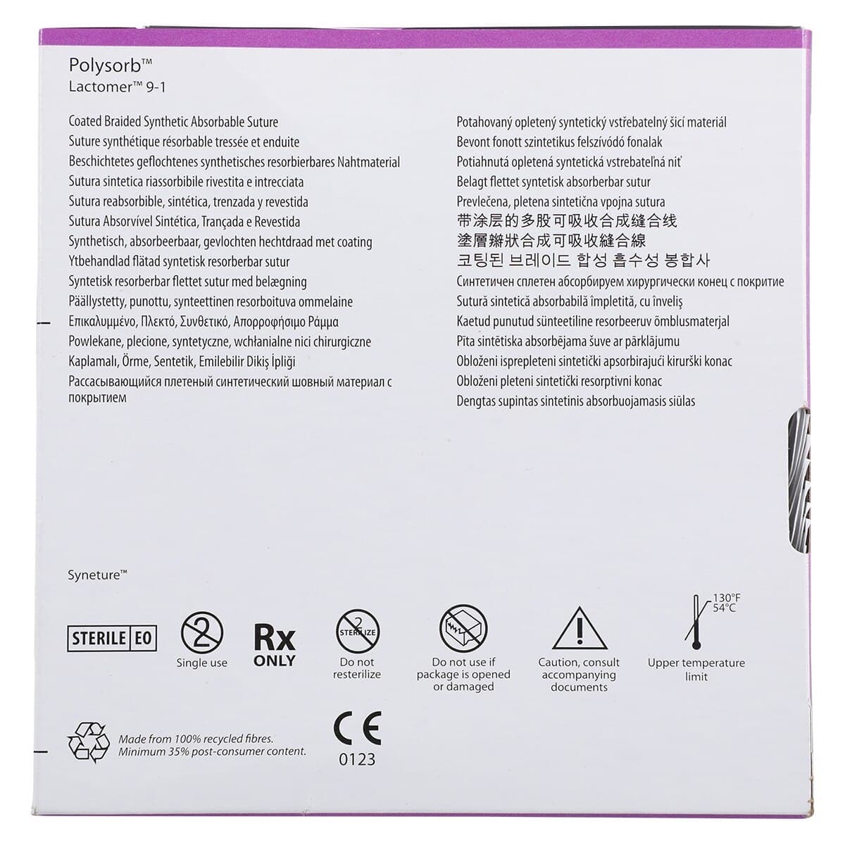 Medtronic Polysorb Absorbable Suture, 3-0, 30" Polyester Braid, C-14 Reverse Cutting 3/8 Circle Needle 24mm, Undyed, 36/Case thumbnail 6