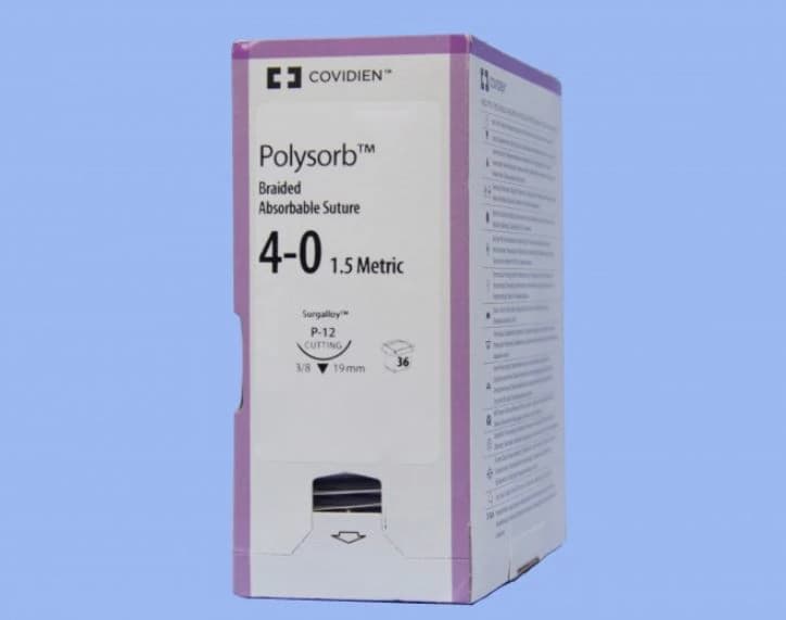 Medtronic Polysorb Absorbable Suture, 4-0, 18", P-12 Premium Reverse Cutting 3/8 Circle Needle 19mm, Undyed, 36/Case thumbnail 2