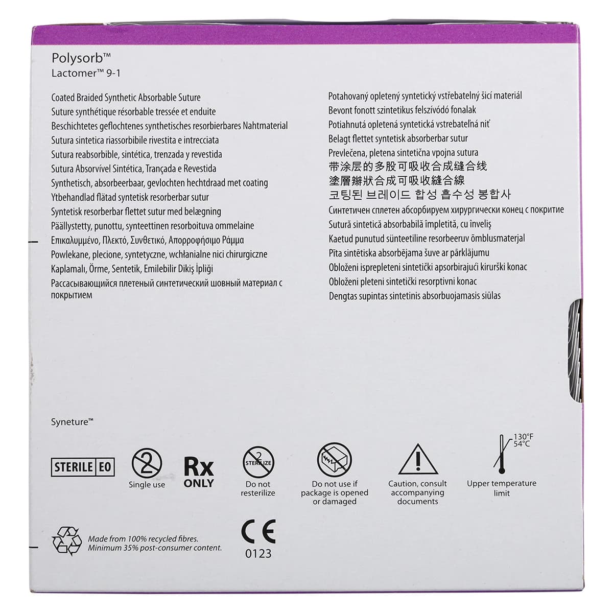 Medtronic Polysorb Absorbable Suture, 2-0, 30" Polyester Braid, C-14 Reverse Cutting 3/8 Circle Needle 24mm, Undyed, 36/Case thumbnail 5