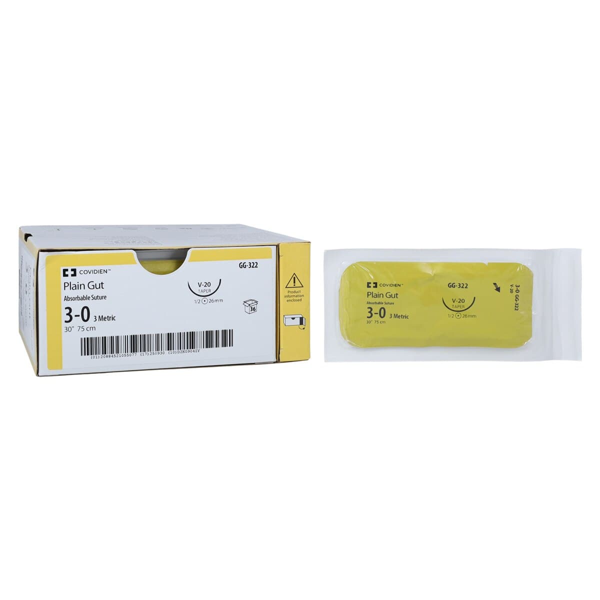 Surgigut Plain Gut Suture, 3-0, 30", Undyed, V-20 Taper Point 1/2 Circle Needle 26mm, 36/Case thumbnail 2