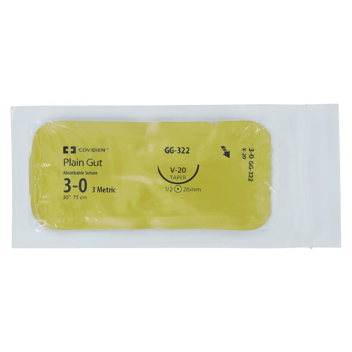 Surgigut Plain Gut Suture, 3-0, 30", Undyed, V-20 Taper Point 1/2 Circle Needle 26mm, 36/Case thumbnail 3