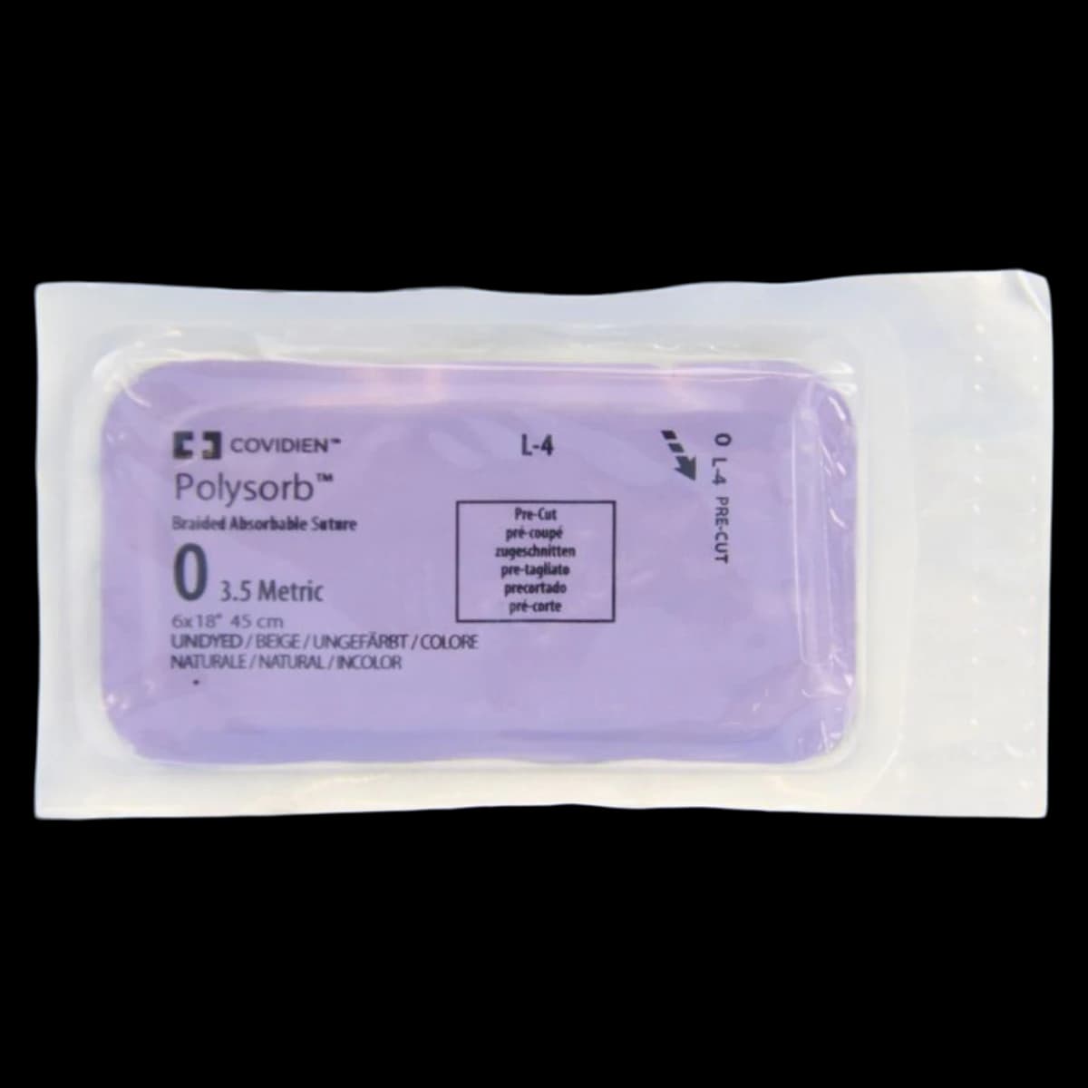 Medtronic Polysorb Absorbable Suture, Size 0, 18" Pre-Cut, Coated, Undyed, Polyester Braid, 24/Case - Suture Polysorb UD Pre-Cut - Image 1