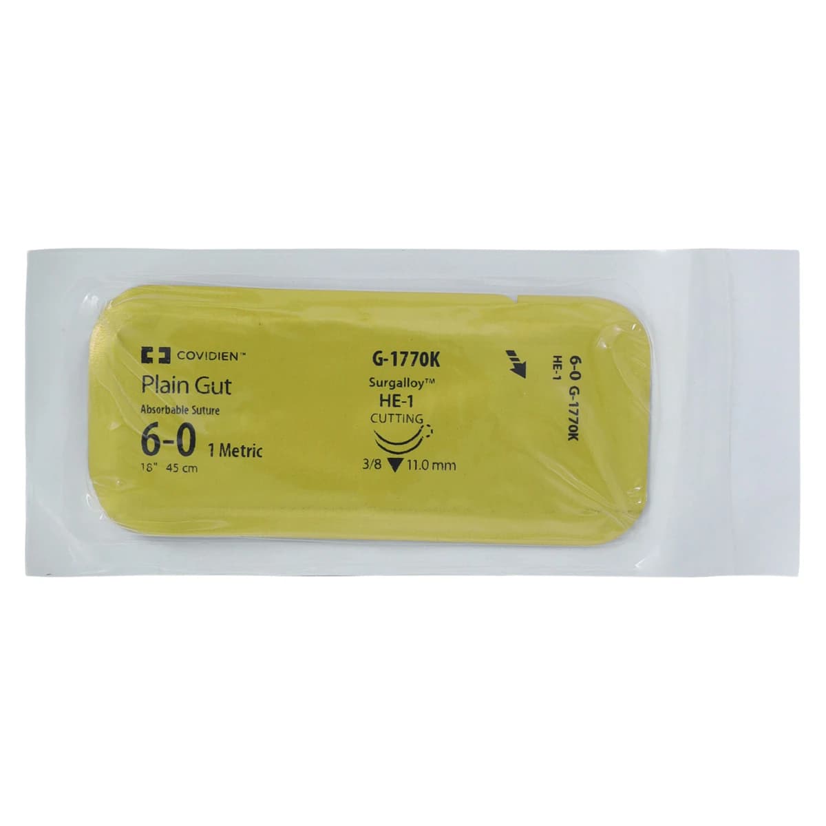 Surgigut Plain Gut Suture, 6-0, 18", Undyed, HE-1 Reverse Cutting 3/8 Circle Needle 11mm, 12/Case thumbnail 3