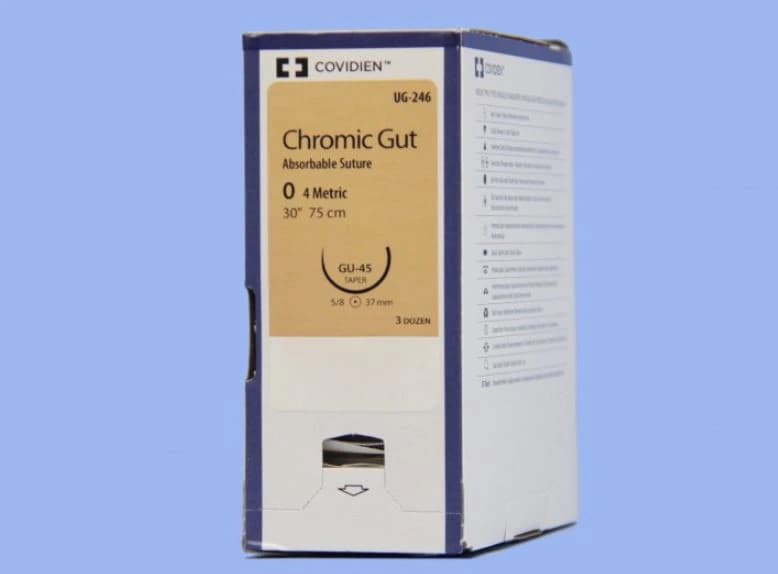 Medtronic Surgigut Chromic Gut Suture, Size 0, 30" Length, GU-45, Taper Point 5/8 Circle Needle 37mm, Coated Undyed, 36/Case - Suture Chromic GUt Ud GU-45 - Image 1